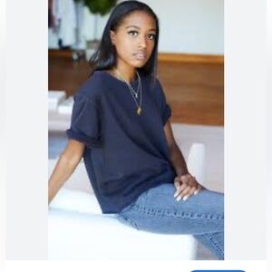 Emerson Fry Shorty Navy Blue Short Sleeve Sweatshirt Tee Top Medium Retail $118